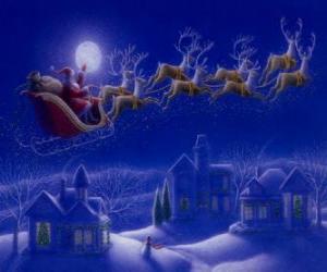пазл Санта Клаус в своей магией санях запряжен&amp;#10